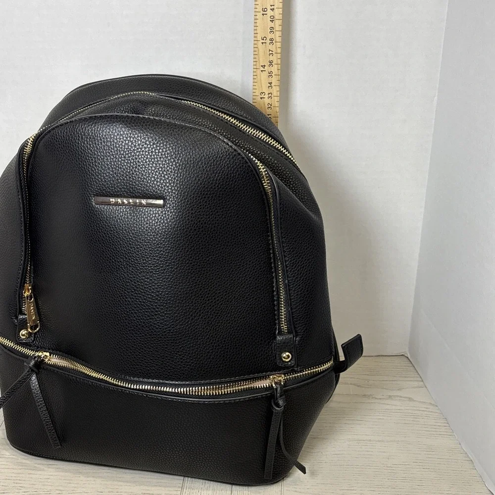 Dasein‎ Black Faux Leather Backpack and Matching Wristlet Set Gold Hardware NWOT
